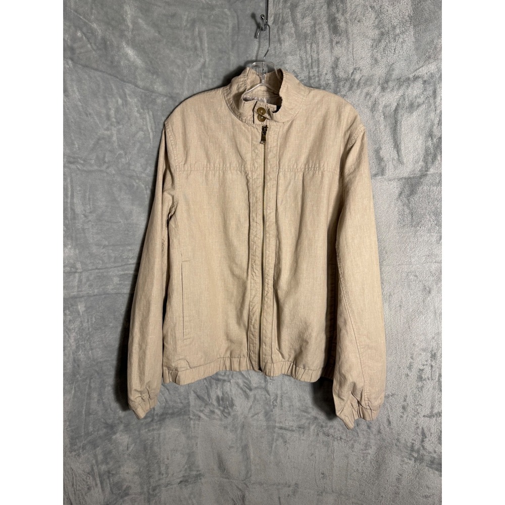Banana Republic Mens Tan Linen Blend‎ Harrington Jacket Beige Full Zip Large